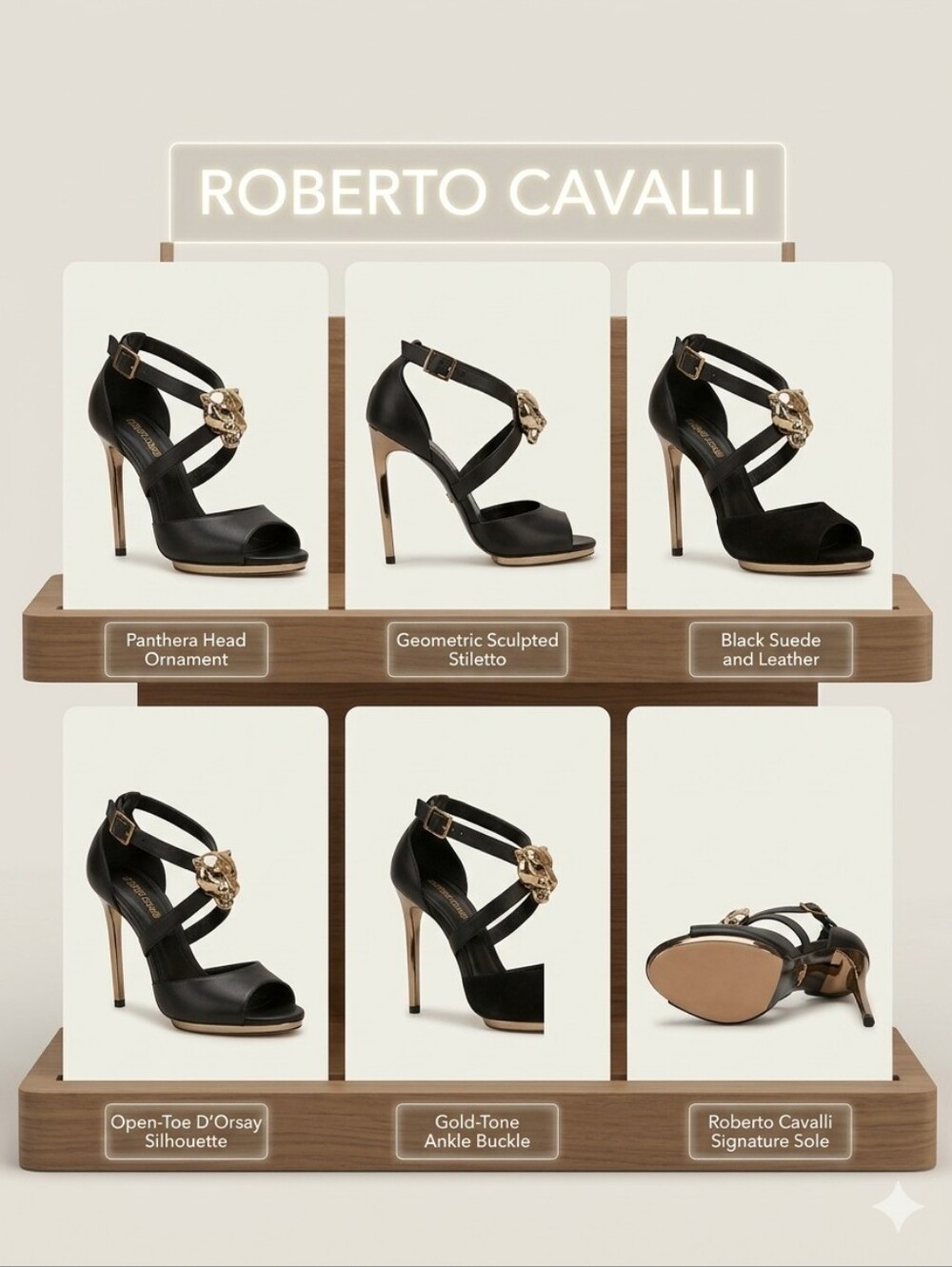 Roberto Cavalli Luxury Panthera Head Signature Gold Size 11 US‎